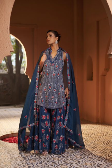 Blue Orchid Sharara Suit Set